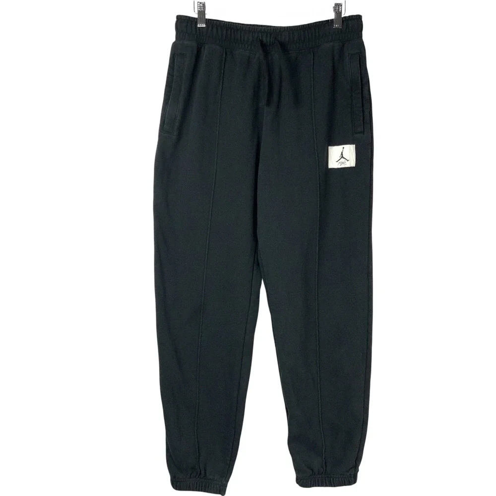 Jordan Flight Black Fleece Sweatpants M Drawstring Elastic Pintuck Seam Detail